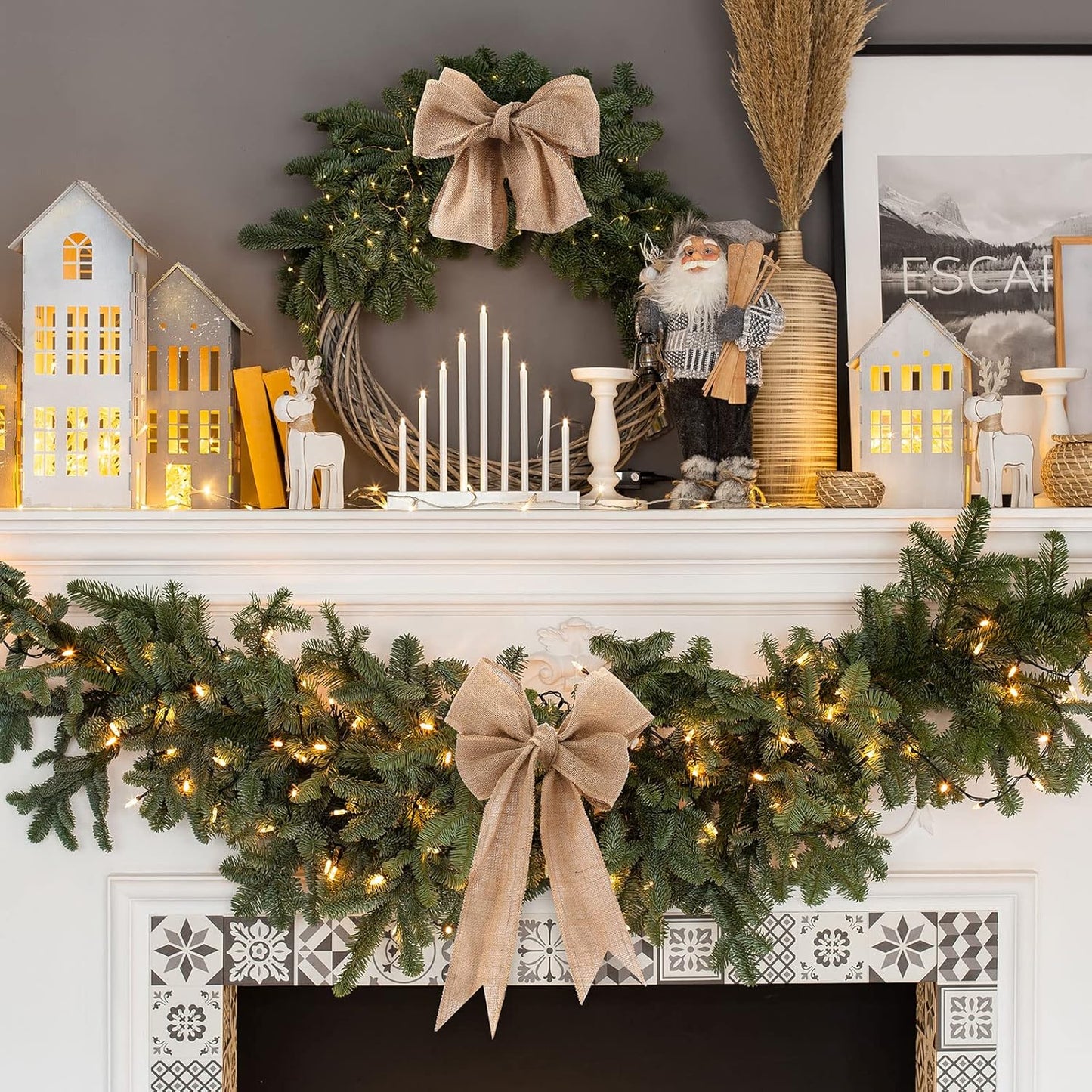 20 Yard 4 Inches Burlap Ribbon Wide Jute Ribbon Natural Burlap Fabric Roll Wired Edge for Wreaths, Christmas Tree Decoration, Big Bow Crafts, Gift Wrapping, Wedding