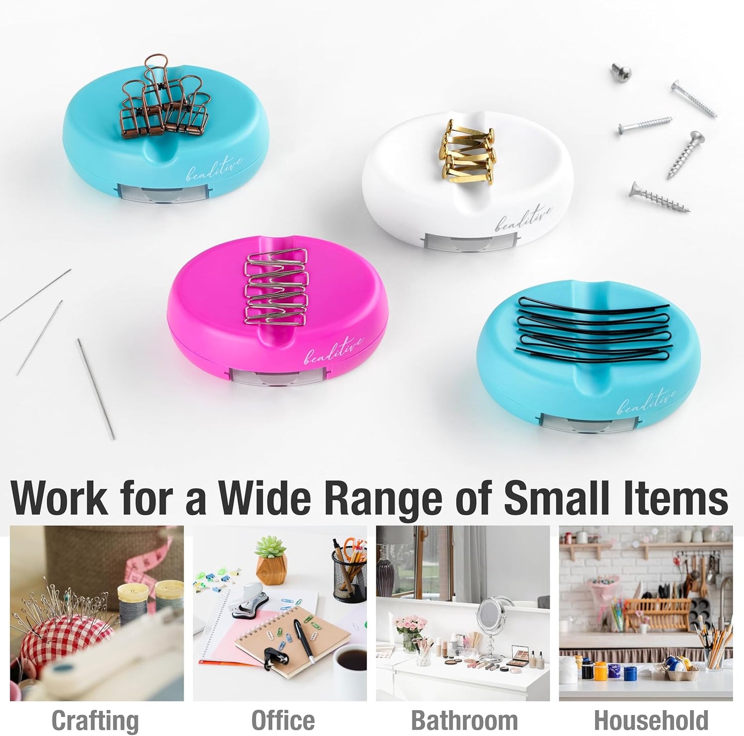 Beaditive Magnetic Pin Cushion with Drawer - Strong Magnet Pin Holder Cushions for Sewing - 50 Glass Head Quilting Pins Included - Chic Pincushion Caddy for Sewing Pins, Paper Clips, Screws β Fuchsia