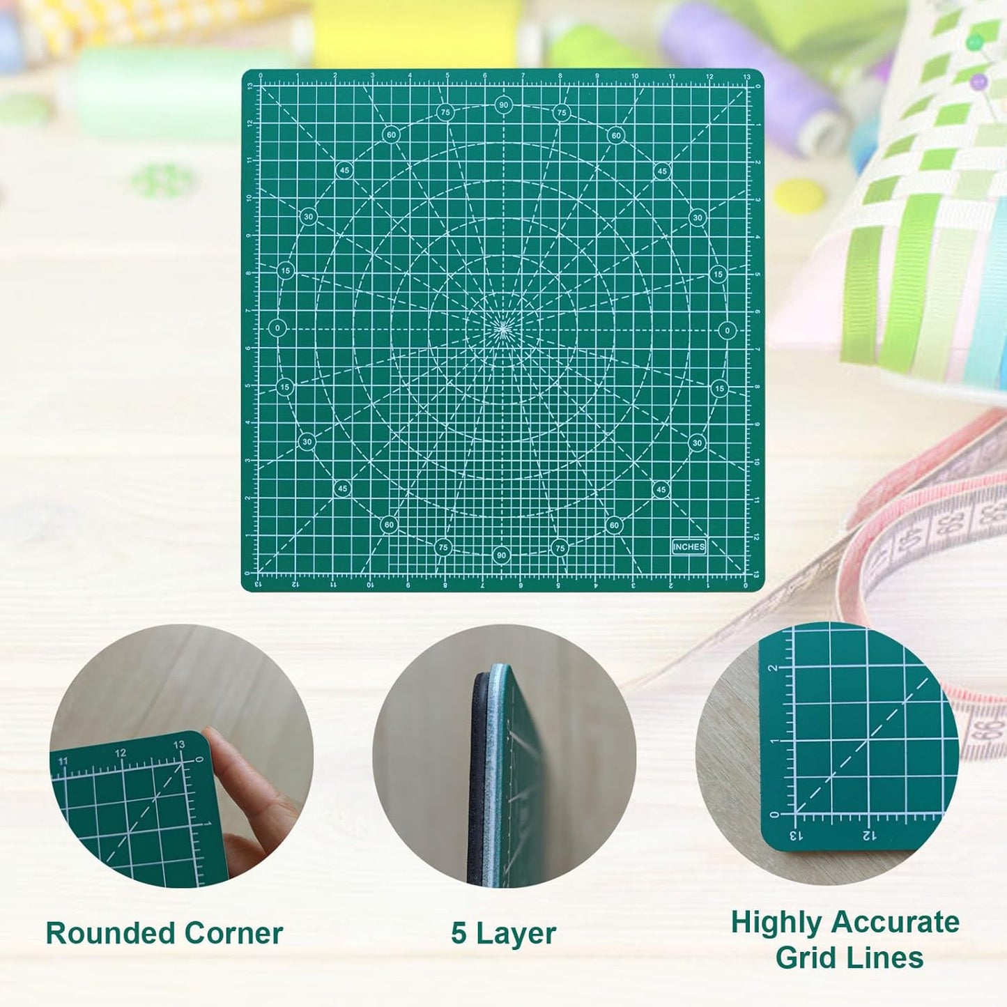Rotating Cutting Mat 13"x13" Grid, Self Healing Cutting Mat for Quilting,Sewing,Fabric,Sewing Supplies Mat with 360 Degree Rotating Anti-slip Base