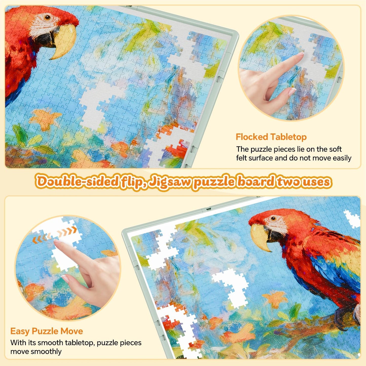 2000 Pieces Rotating Plastic Puzzle Board 3-in-1 Double-Sided/Tilting/Rotating, Portable Table 45.91"x32.48" Spinning Jigsaw Puzzle Table with Cover Lazy Susan Gift for Seniors Adults and Kids