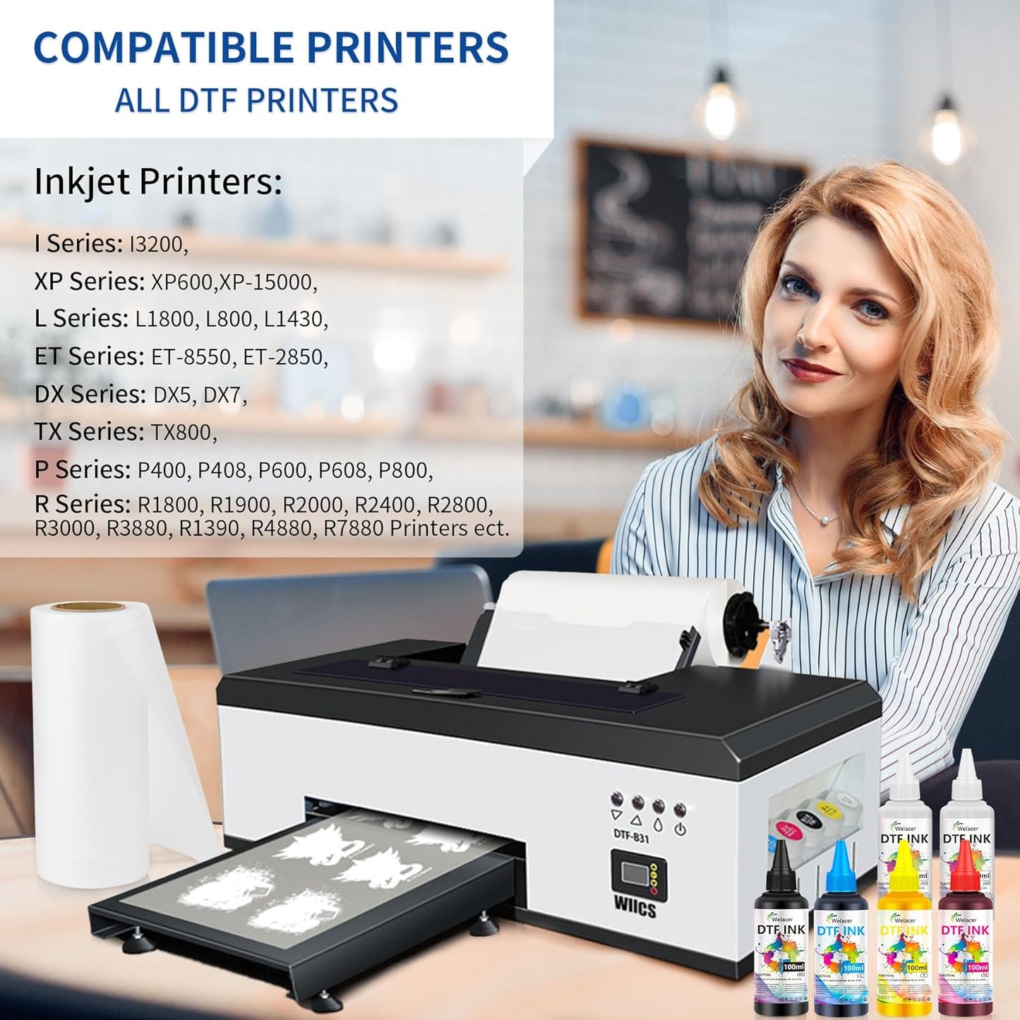 DTF Ink White 500ml - Premium Heat Transfer Ink Conversion Kit Refill for I3200, XP600, R1390,L1800, ET2800 ET8500 R2400, L800, 1430, P400, P800, XP-15000 All DTF Printers,for DTF Film
