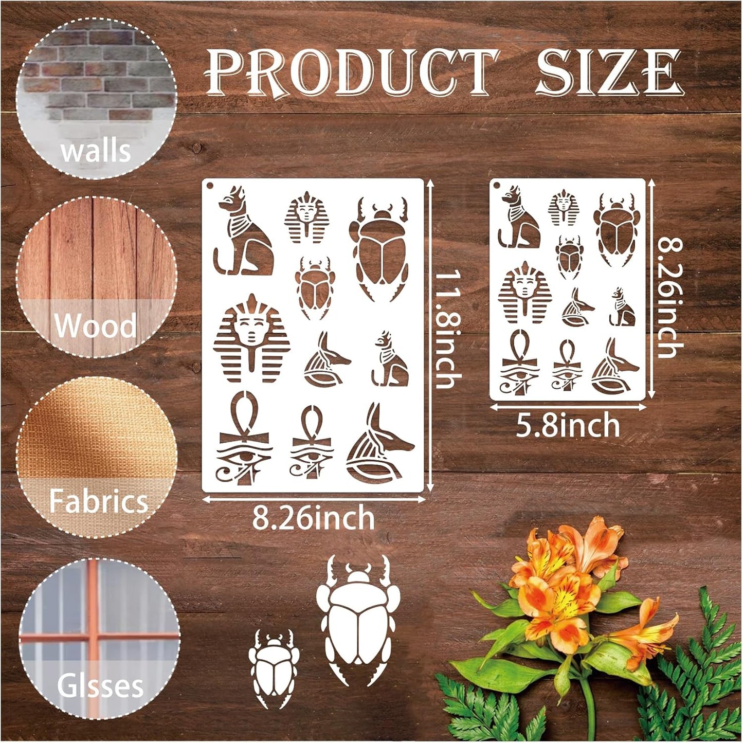 Egyptian Hieroglyphs Stencils, Ancient Egyptian Glyphs Alphabet Painting Template for Wood Burning, Journal, Scrapbook, Pyrography Engraving, Bookmark, Crafts, Art, DIY (Egypt6)