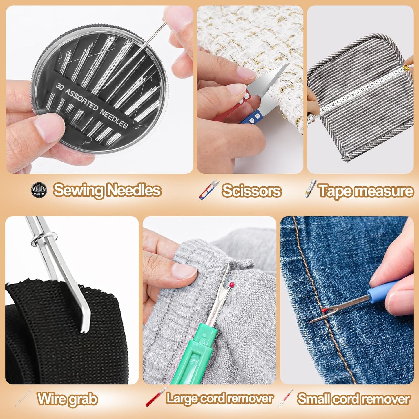 CousDUoBe Sewing Thimble Kit,thimbles for Hand Sewing,Needle threaders,Seam Rippers for Sewing,Measuring Tape and Thread Snips, Hand Embroidery Craft(Complete Sewing Kit)