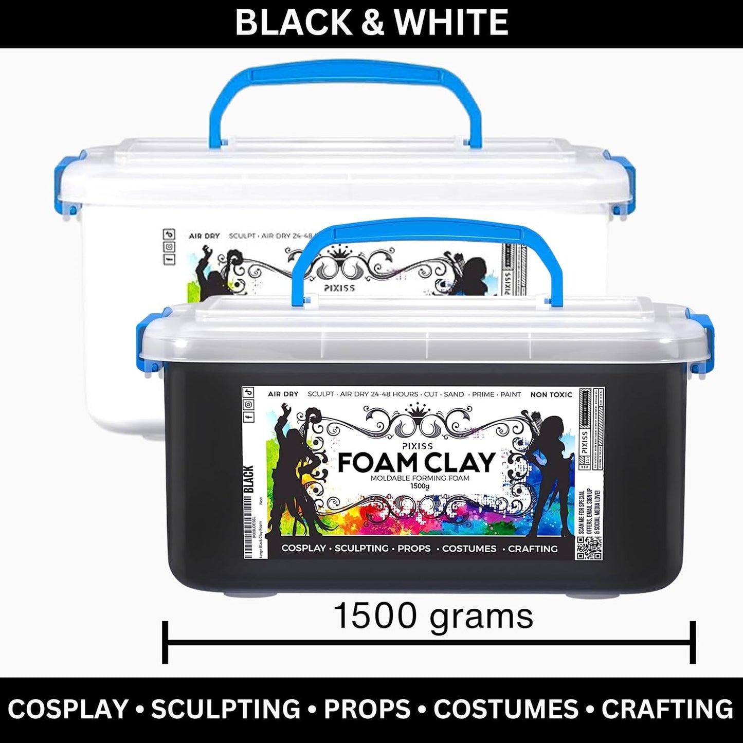 Pixiss Foam Clay (1500g, Black + White)