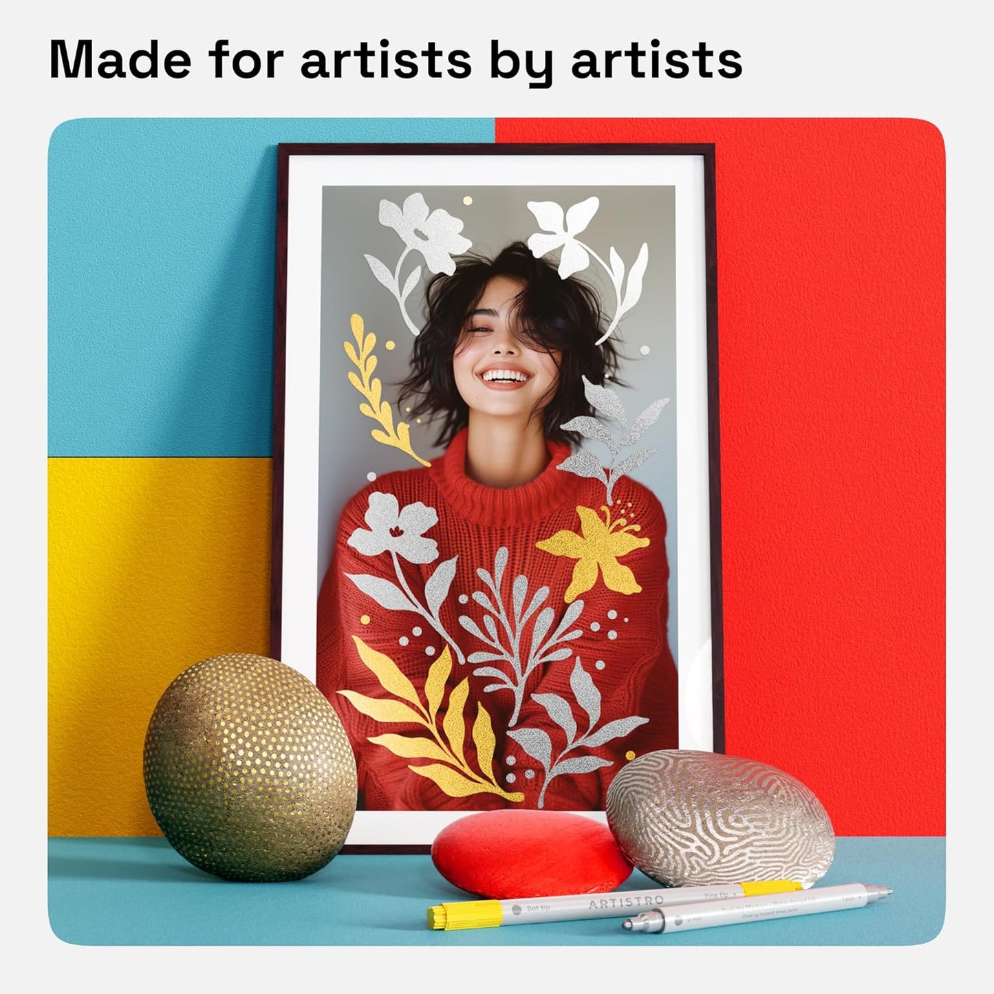 ARTISTRO 2 Gold&Silver Dual-Tip Acrylic Paint Pens - Multisurface Markers for Glass, Rock, Fabric, Wood, Plastic & More - 5mm Dot + 1mm Fine Tips