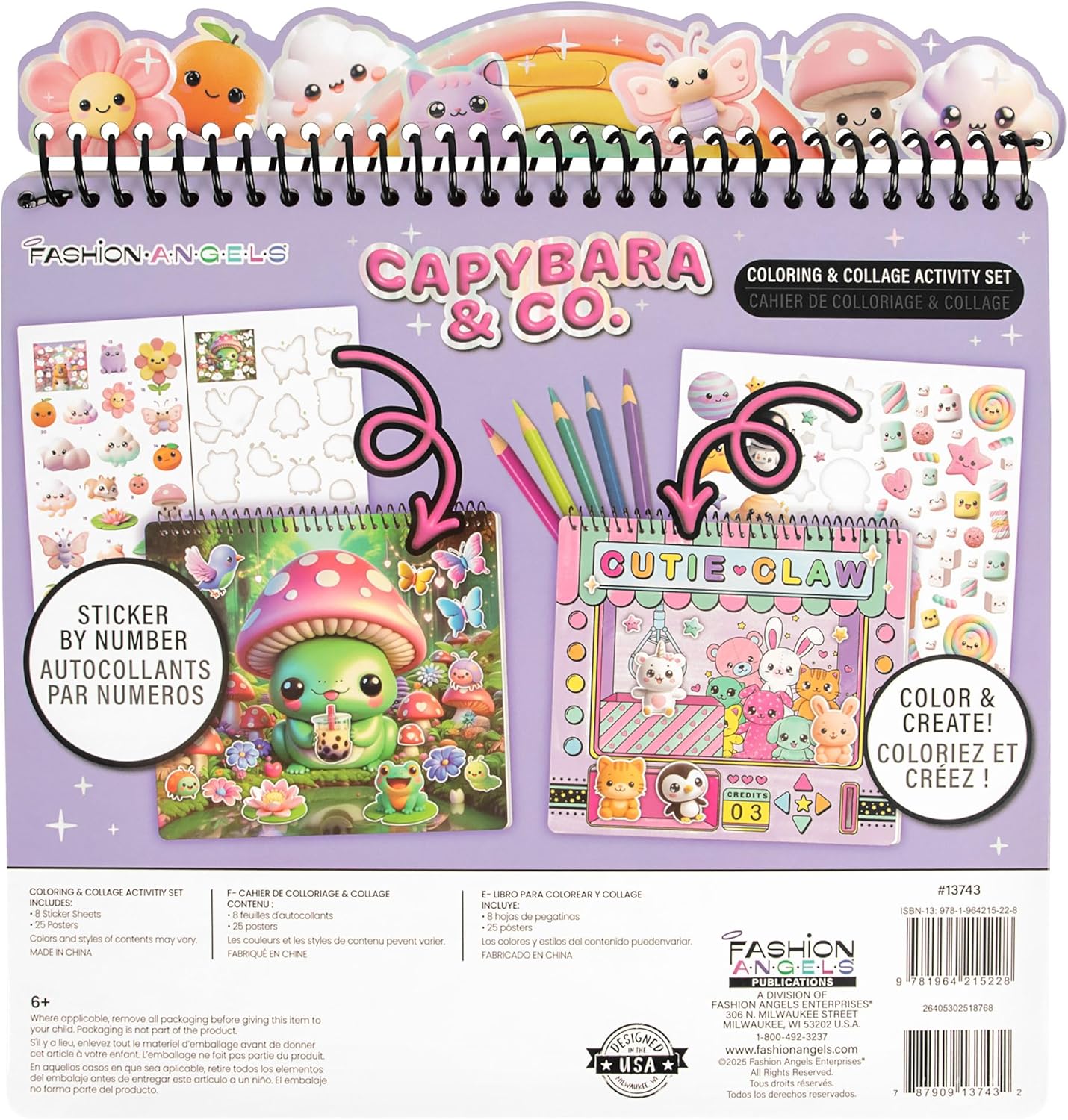 Fashion Angels Capybara & Co. Collage Activity Set, Includes 8 Sticker Sheets, 10 Sticker-by-Number Posters & 15 Drawing Pages, for Ages 6+