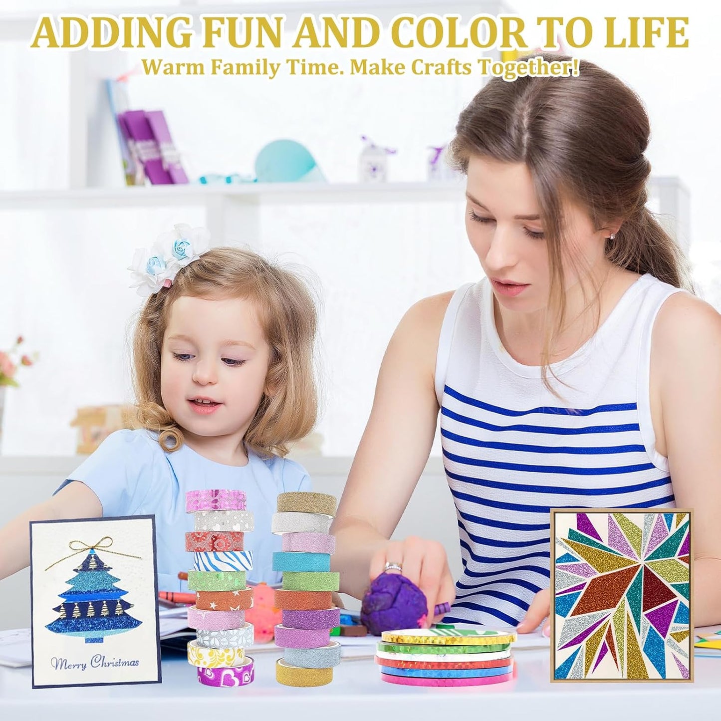 26 Rolls Glitter Washi Tape, Colored Masking Tape Set, 5mm/15mm Decorative Tape for DIY Art Crafting Scrapbooking Journaling Gift Packaging