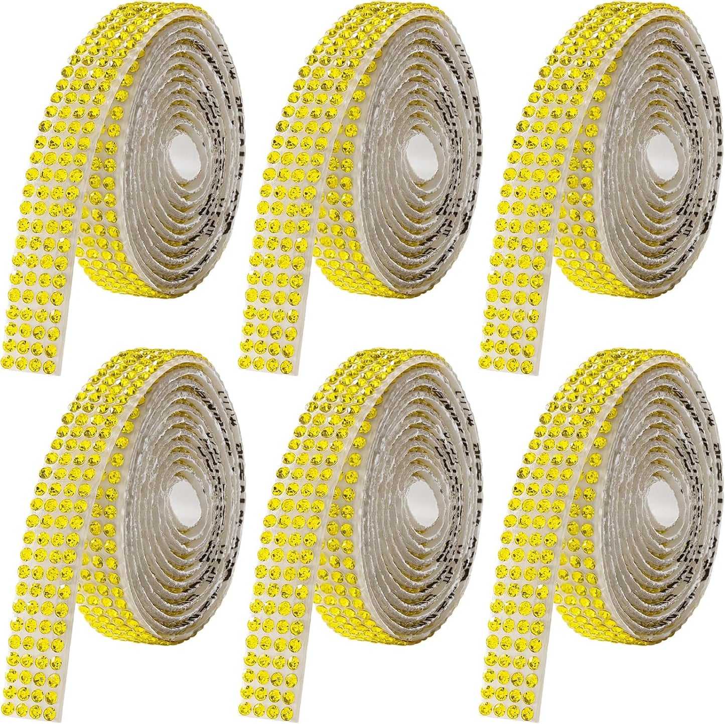 Rhinestone Ribbon Self Adhesive, 6-Yard Bedazzling Strips, 6-Rolls Rhinestone Strips for DIY Craft, Rhinestones for Crafting, Home Decor and Special Events, Lemon Yellow
