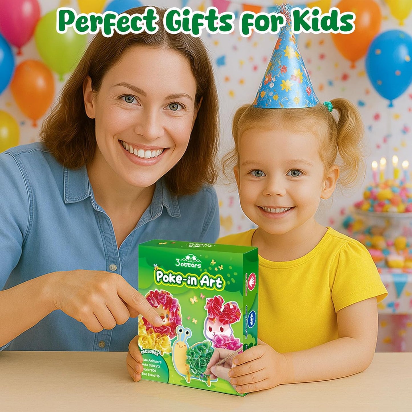 3 otters Poke in Art Kits, Kids Art Set Animal DIY Crafts Toys for Girl Birthday Gifts Party Favors Goodie Bag Stuffers Classroom Prizes