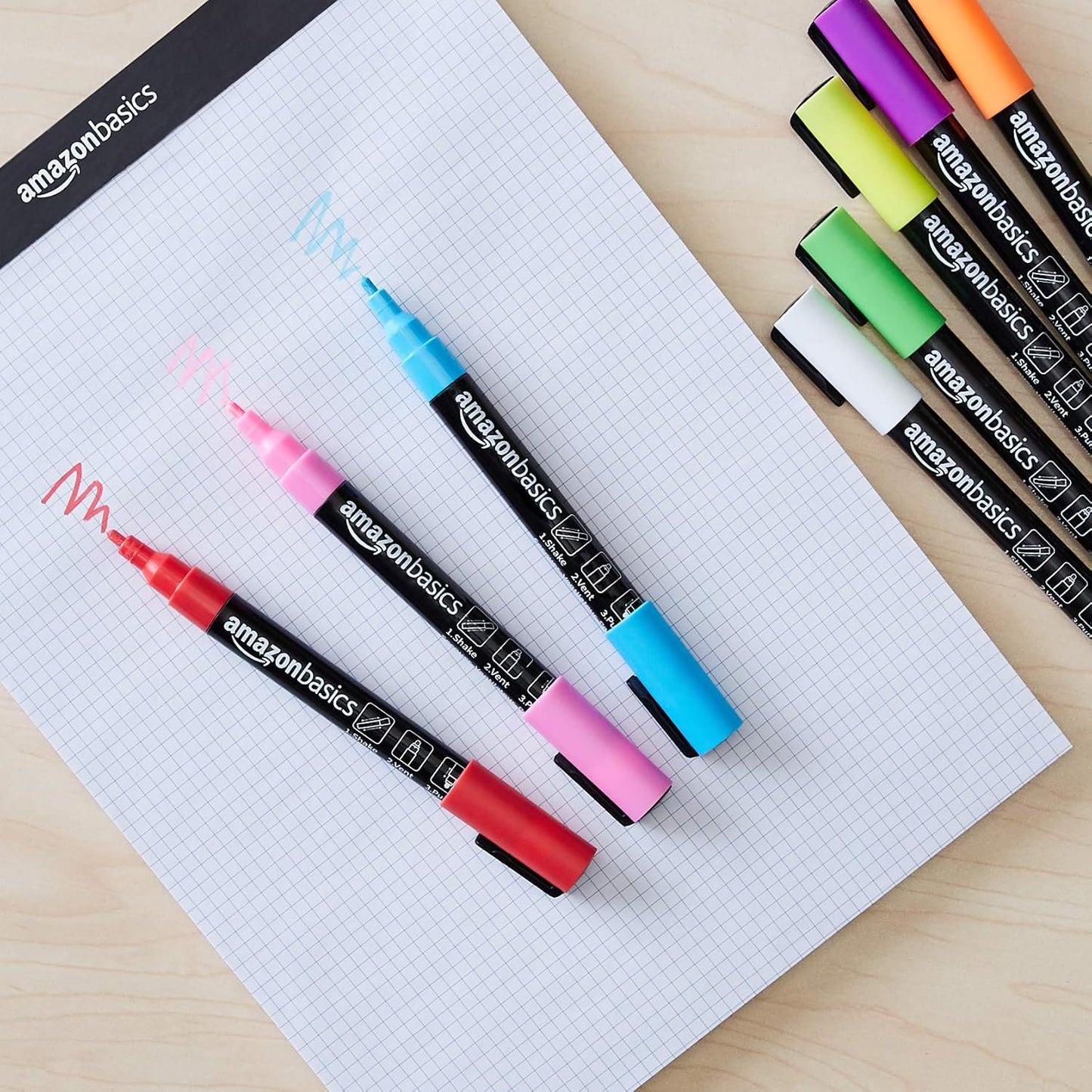 Amazon Basics Bullet/Chisel Reversible Tip Chalk Markers, Fine Point, 8-Pack, Bright Colors