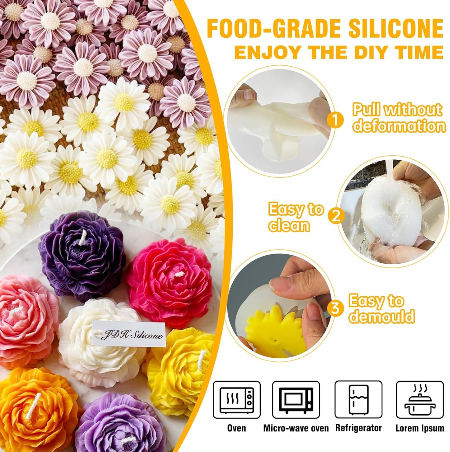 JDH 2PCS Peony Candle Mold Daisy Flower Silicone Molds,3D Flower Fondant Mold for DIY Epoxy Resin Casting Handmade Soap Ice Epoxy Resin Concrete Valentine's Day Mother's Day