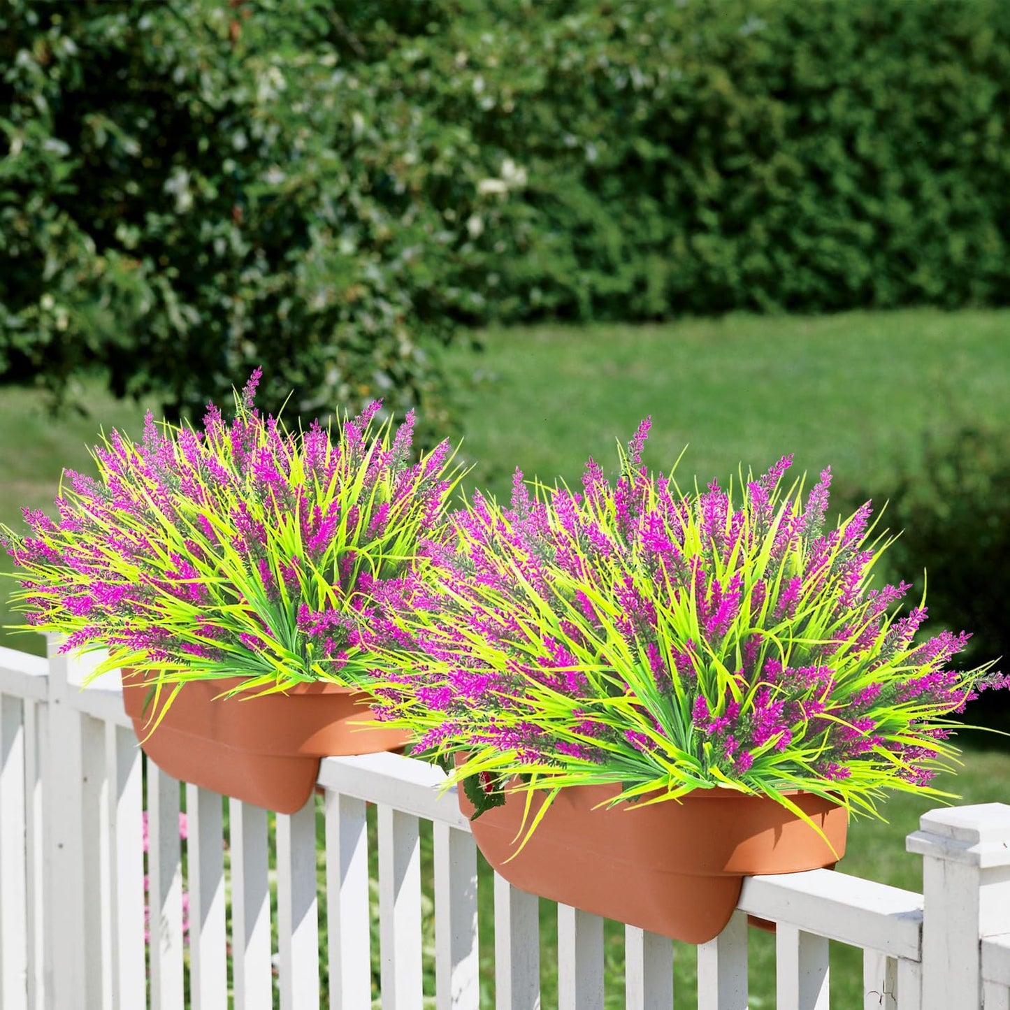 20 Bundles Artificial Plants Outdoor Fake Monkey Grass with Flowers (Fuchsia)