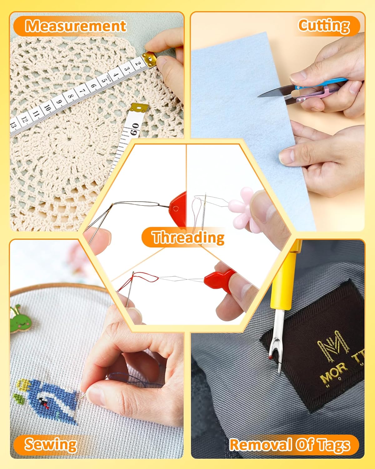 FIVEIZERO Thimble Kit– Sewing Thimbles for Hand Sewing, Metal Finger Protectors, Thimble Ring for Quilting, Includes Needle Threader, Embroidery Needles, Seam Ripper, Measuring Tape and Thread Snips