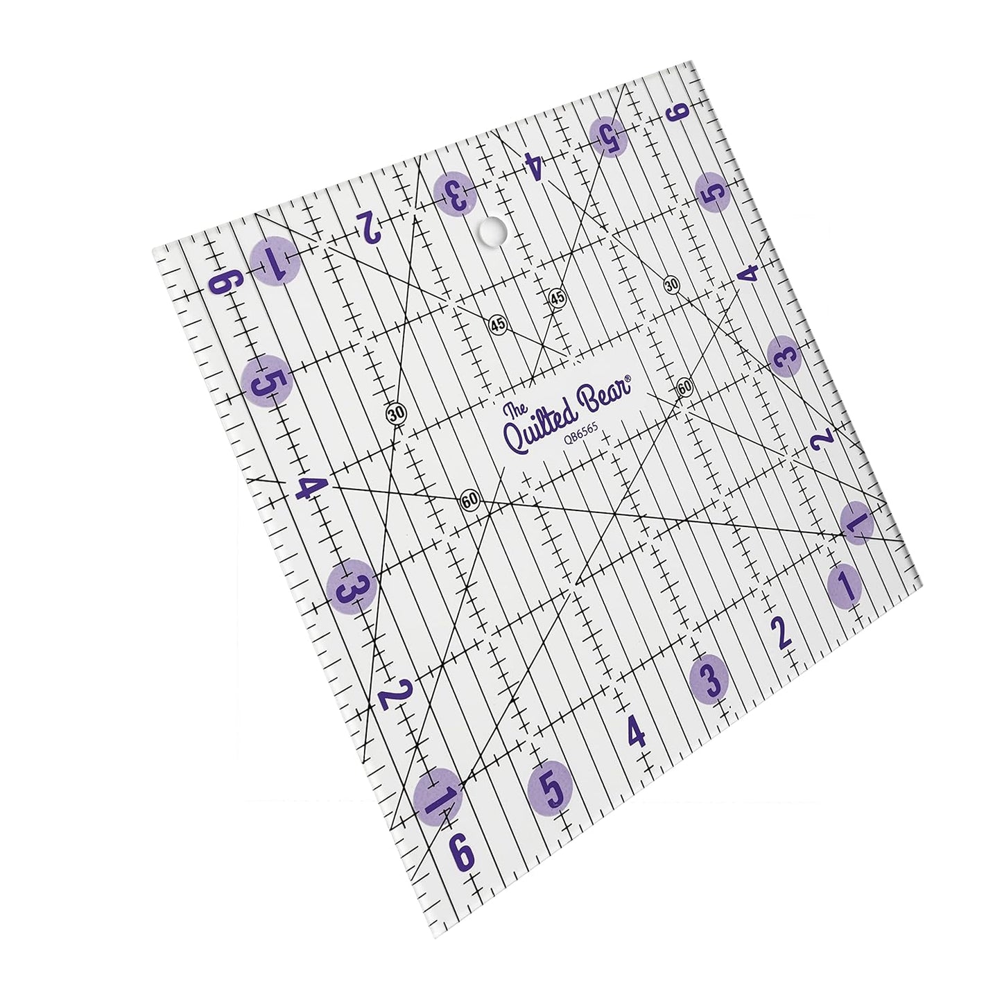 The Quilted Bear Quilting Rulers - Transparent Acrylic Non Slip Quilting, Patchwork & Sewing Ruler with Clear Black Lines & 30, 45 & 60 Degree Angles for Perfect Accuracy & Precision (6.5" x 6.5")
