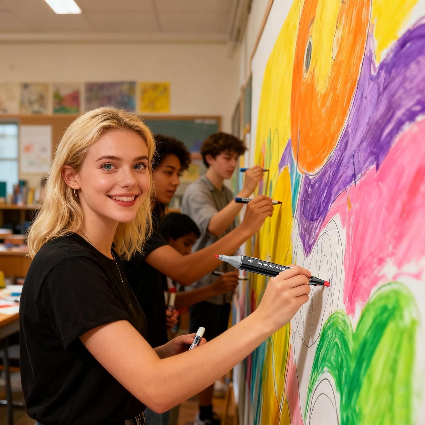 Soucolor Alcohol Markers 204 Colors with Case & Holders, Dual Tips Chisel & Fine Art Markers for Adult Coloring Kids Drawing, Artist Markers Art Supplies for Blending Sketching