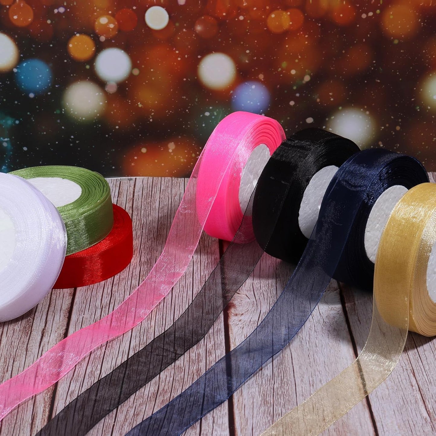 Bule Ribbon for Gift Wrapping, 1 inch 50Yard Sheer Organza Tulle Ribbon for Flower Bouquet, Navy Blue Gifts Wrap Chiffon Ribbons for Fathers Day, Wedding, Crafts, Birthday Party Decorations