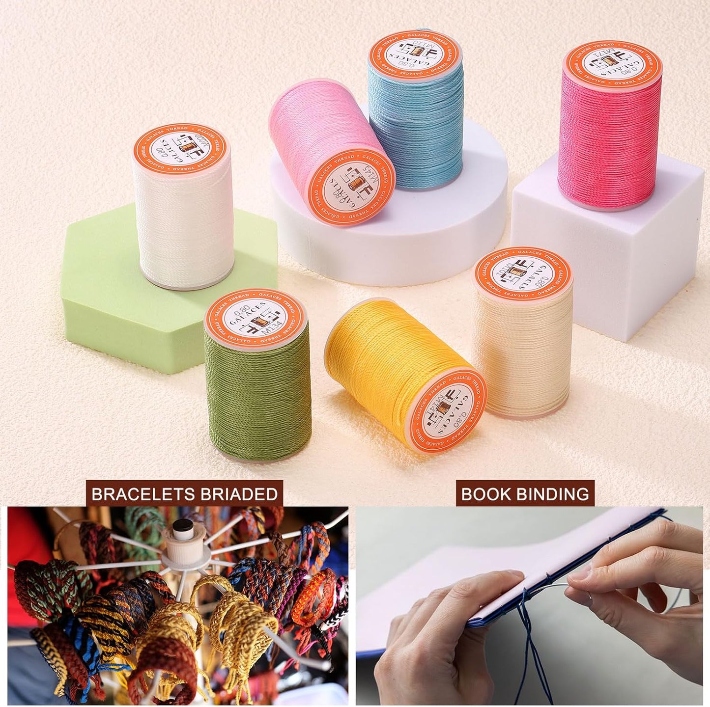 uxcell Round Leather Sewing Waxed Thread, 55m / 60 Yards Polyester Wax String, 0.80mm Wax Stitching Cord for Leather Crafts, Bookbinding, Bracelets Braided, Yellow, 2pcs