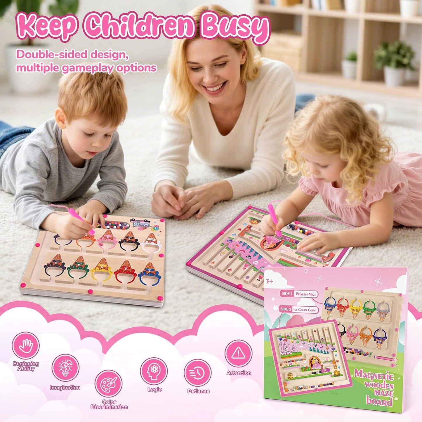 2 in 1 Magnetic Color and Number Maze Montessori Toy for Girls Dual Purpose Wooden Magnetic Puzzle Early Learning Activity for Preschool Children Magnetic Maze Board Educational Game