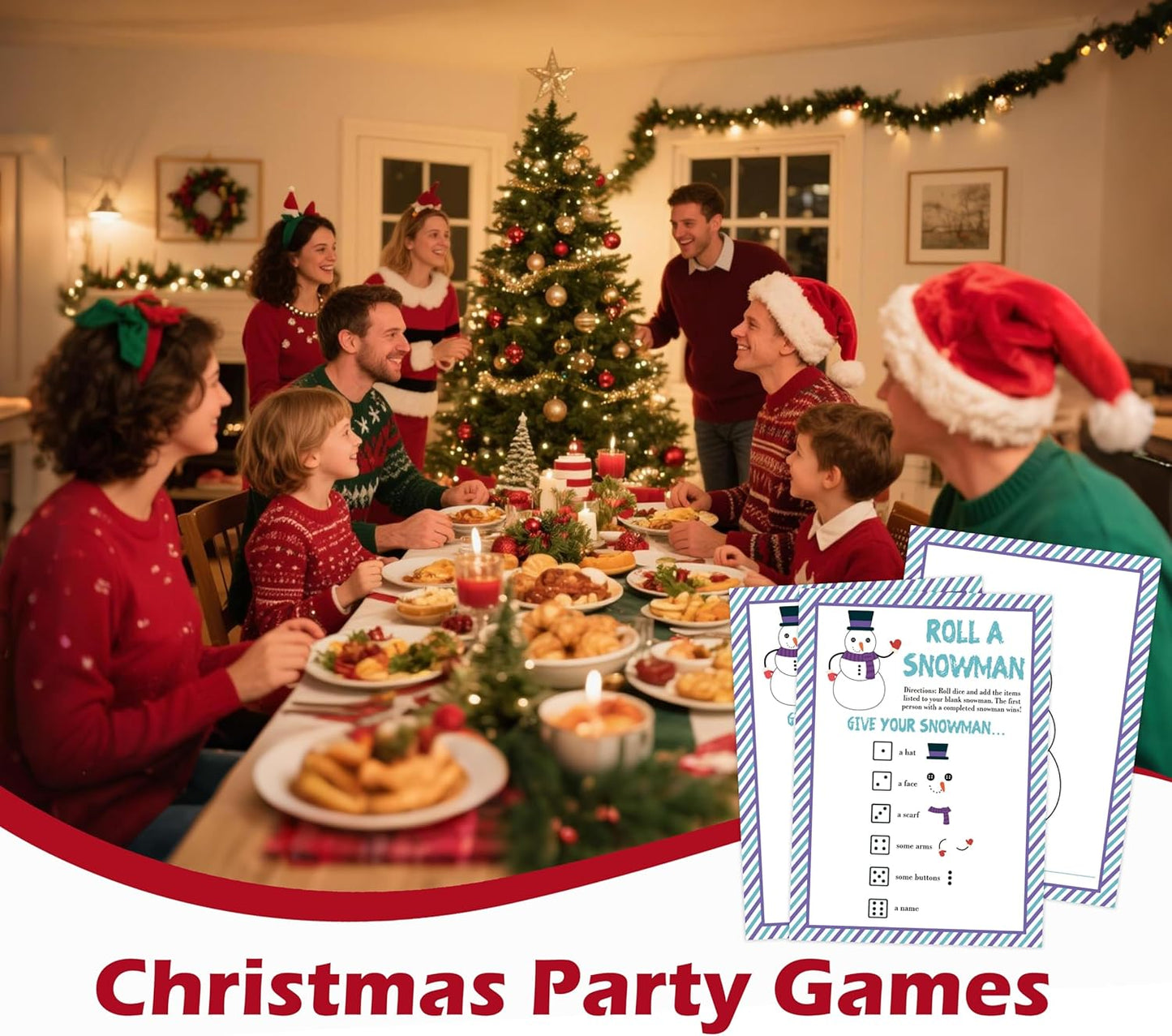 Roll A Snowman Game, Christmas Dice Games for Families & Large Groups-25 Players, Christmas Party Games for Adults, Winter Holiday Decorations White Elephant Gifts Ideas