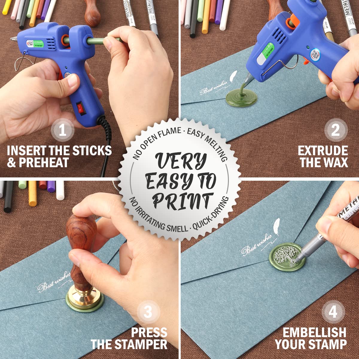 Green Sealing Wax Sticks, WASOHLING 20Pcs Glue Gun Wax Seal Sticks for Wax Seal Stamp, Green Wax Seals for Wedding Invitation Envelope Letter Seals, Craft Adhesive (Mini Size)