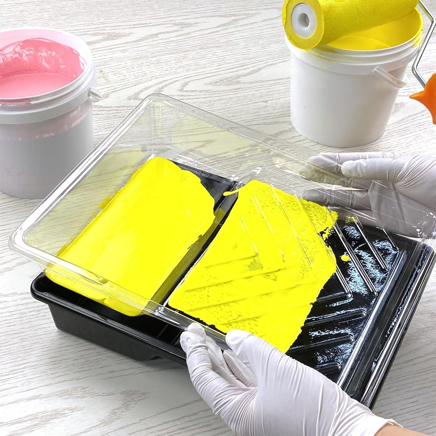 Great Andrew 4 Pack Paint Tray Liners 7 Inch, 2 PC Sturdy Plastic Tray with 2 PCS Disposable Paint Tray Liners, Paint Roller Trays, Paint Pan Liners for DIY Painting Projects, Walls, Furniture