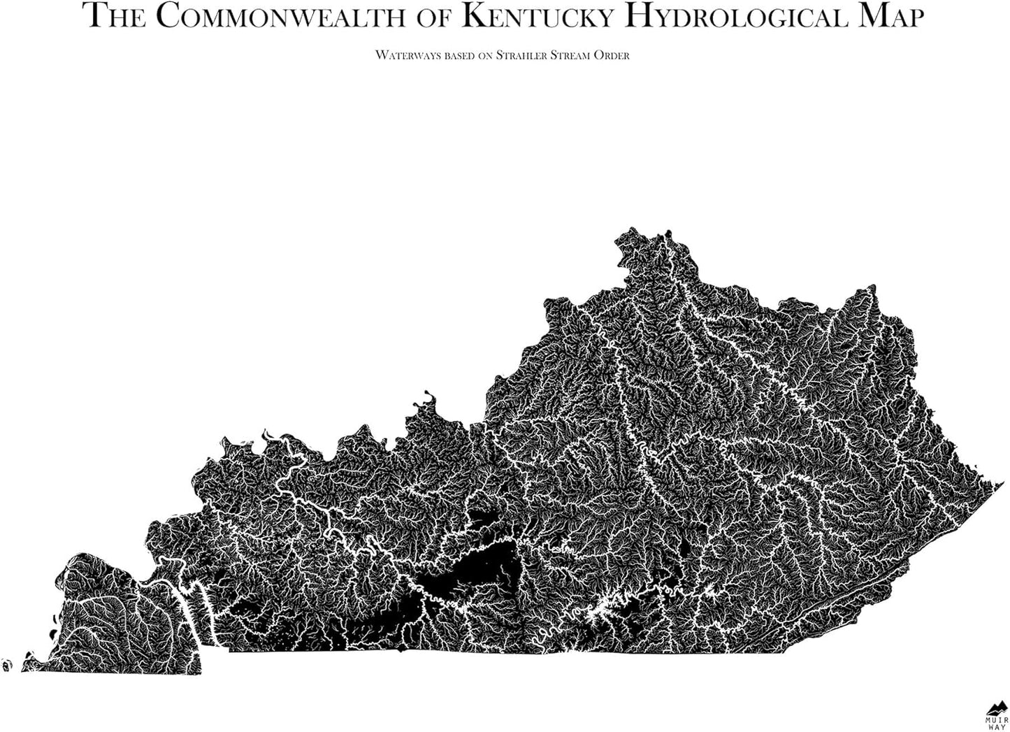 Muir Way Hydrological River Map of Kentucky - Watershed Topographic Wall Art for Home, Office, or Travel Decor - Unframed Flat Paper Print, 24x30