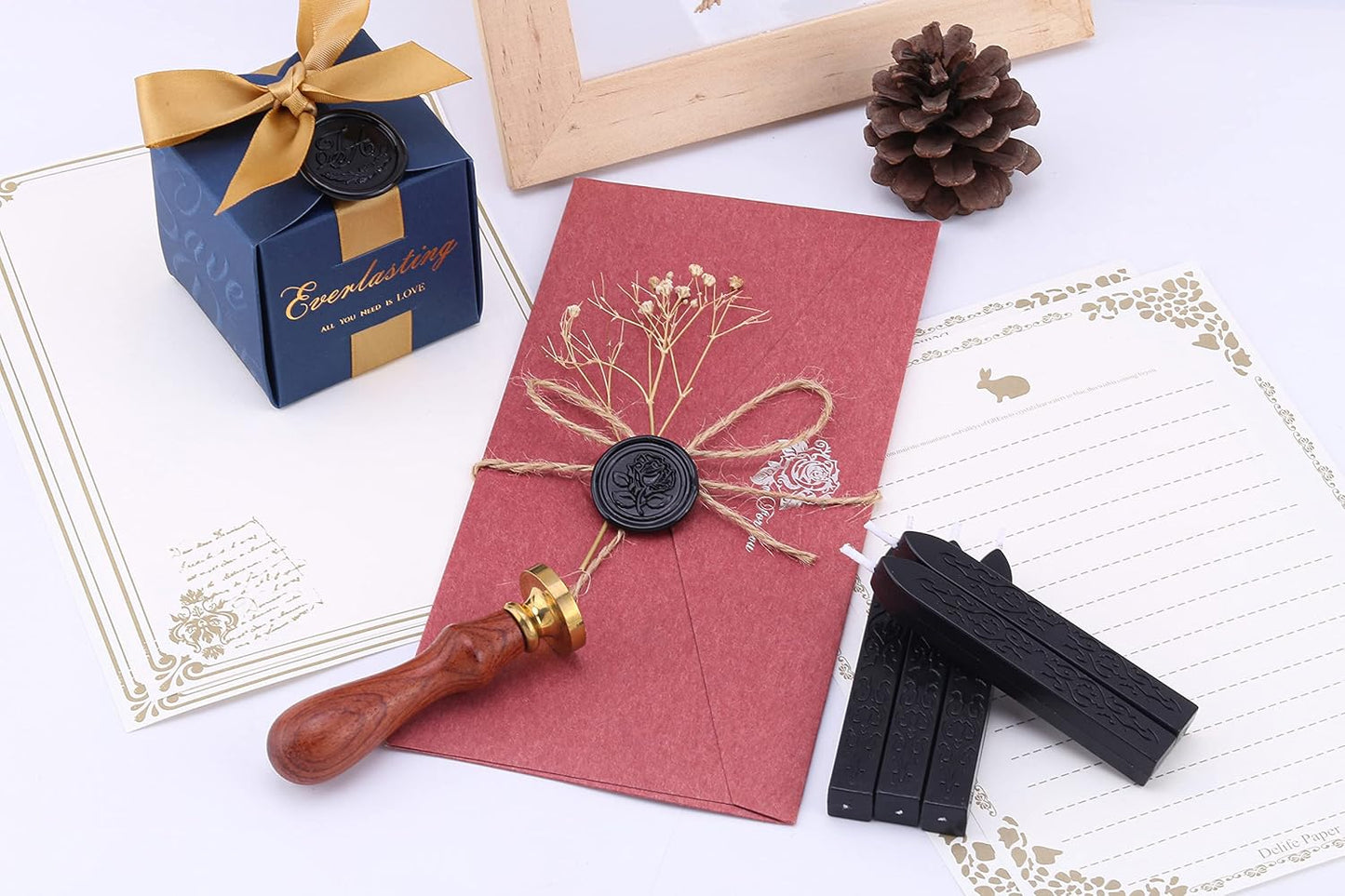 Yoption 5 Pieces Black Sealing Wax Sticks, Antique Totem Fire Manuscript Wax Seal Sticks with Wicks for Wax Seal Stamp (Black)