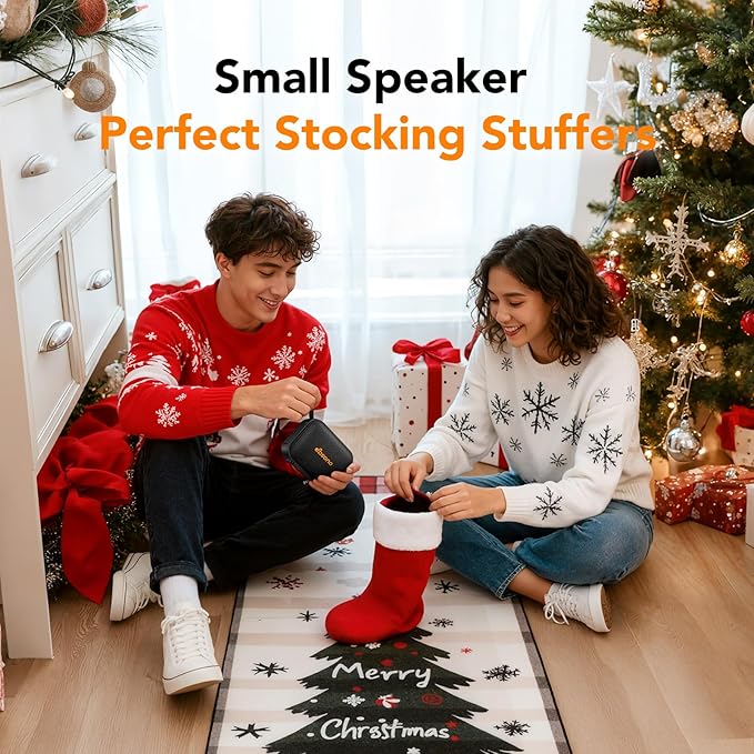 Portable Bluetooth Speaker Waterproof Gift: IPX5 HD Sound Up to 24H Playtime, TWS Pairing, Wireless Speakers with Lights, Travel Essentials Valentines Birthday Gifts for Men Women Boys Girls-Black