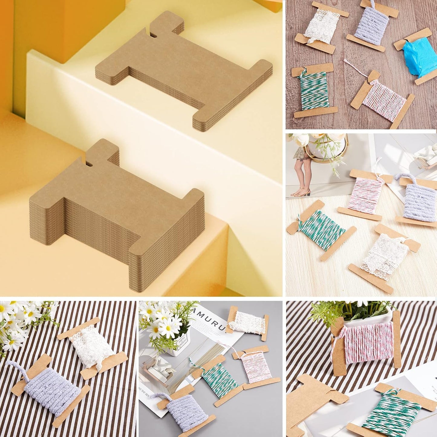 200 Pcs Ribbon Organizer Set Cardboard Ribbon Spools Embroidery Floss Holder Organizer Embroidery Thread Holder Empty Cardboard Yarn Bobbin for Cross Stitch Craft DIY Sewing