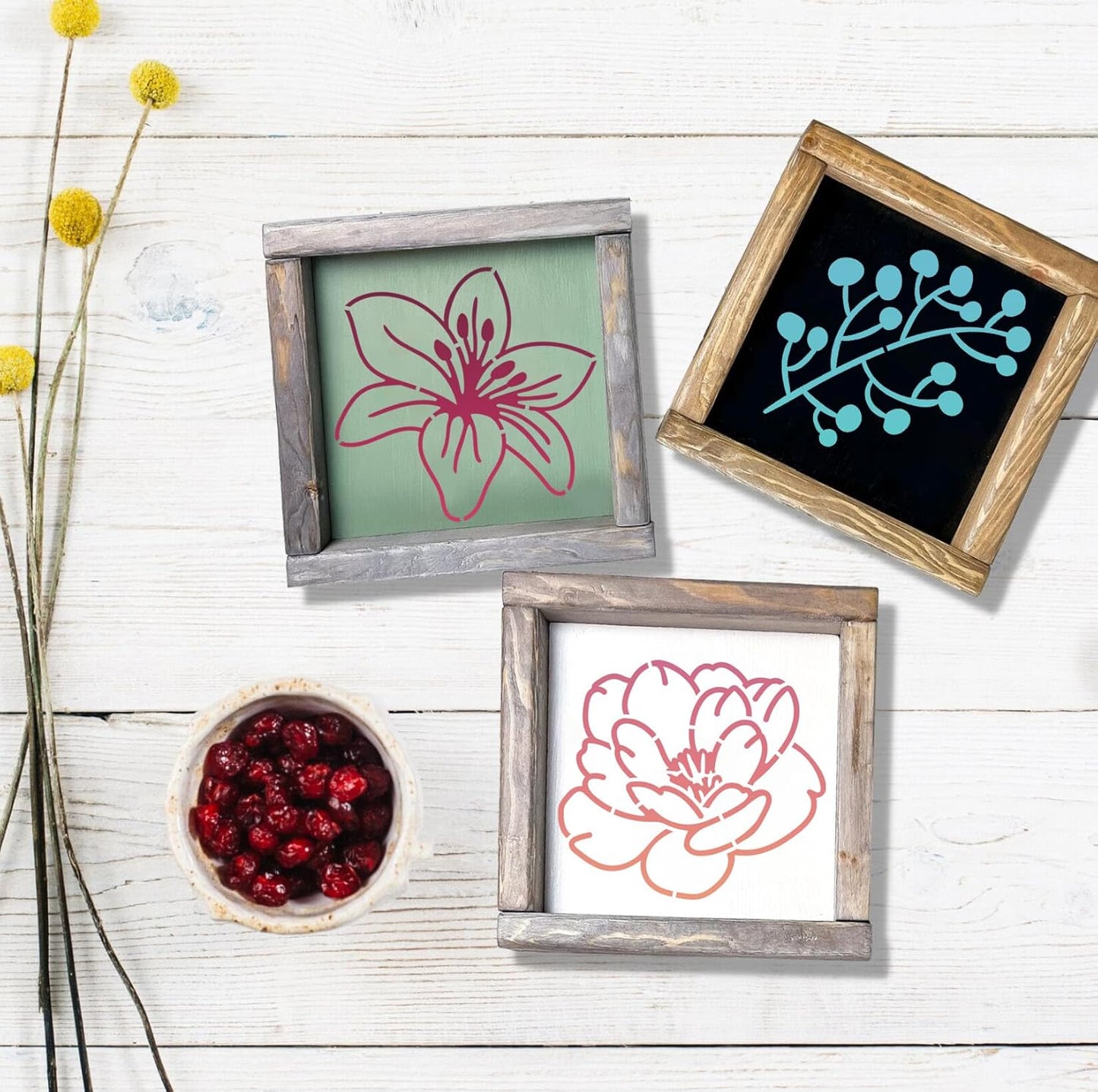 Flower Stencils for Painting Reusable 3” Flowers Stencil Floral Leaves Drawing Templates for Painting on Wood Fabric Canvas