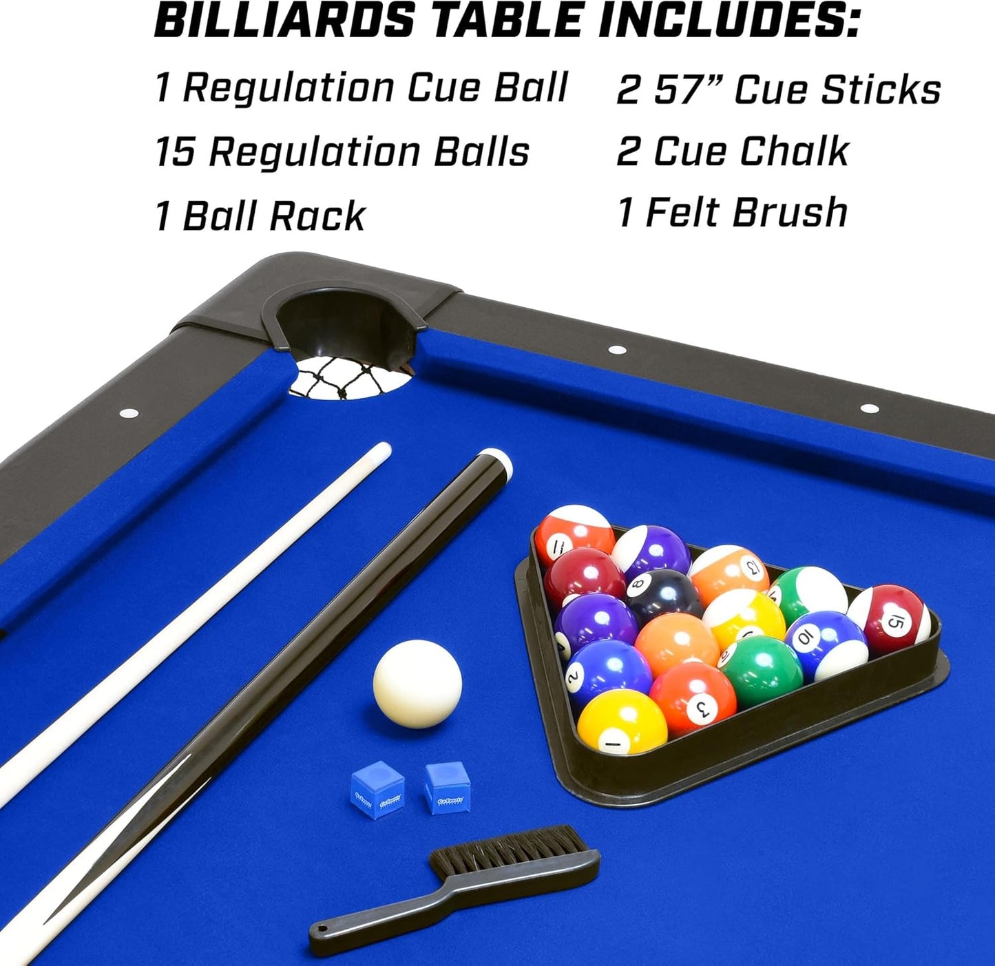 GoSports 6, 7, or 8 ft Billiards Tables - No Assembly, Choose Your Color - Portable Pool Table Includes Full Set of Balls, 2 Cue Sticks, Chalk and Felt Brush