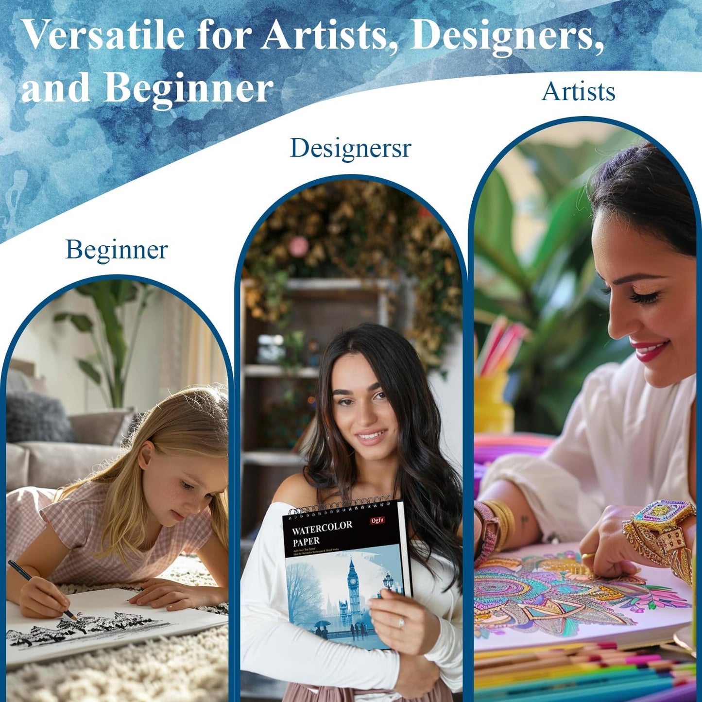 9"x12" Watercolor Sketchbook, 32 Sheets Watercolor Notebook, 140 lb / 300 GSM Watercolor Paper Sketchbook, Pack of 1, Cold Press, Watercolor Paper Pad, Water Color Paper for Artists & Professionals.