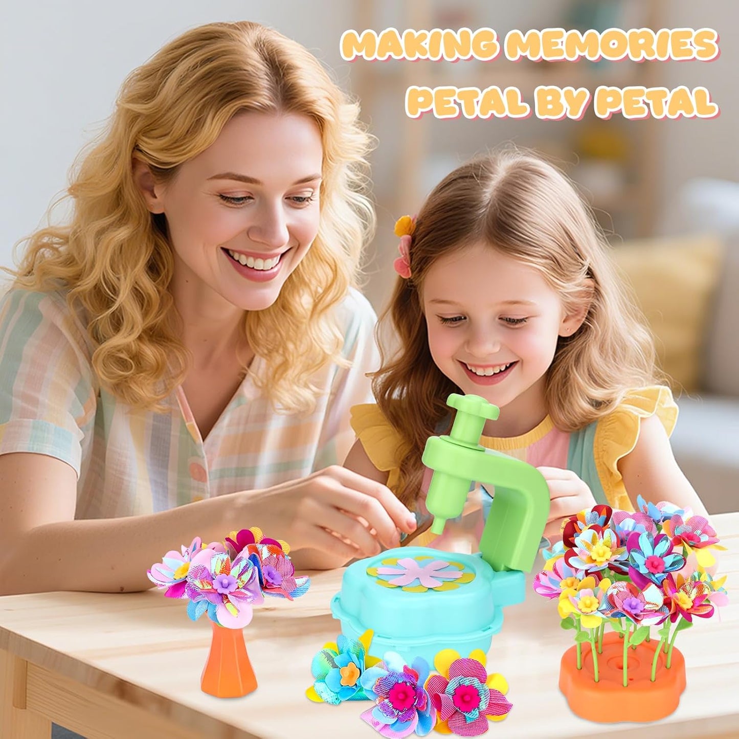 Crelloci DIY Fabric Flower Bouquet Craft Kit - Creative Handmade Floral Arrangement Toy Set, Arts and Crafts Gift for Toddlers Kids Girls & Boys Ages 3+