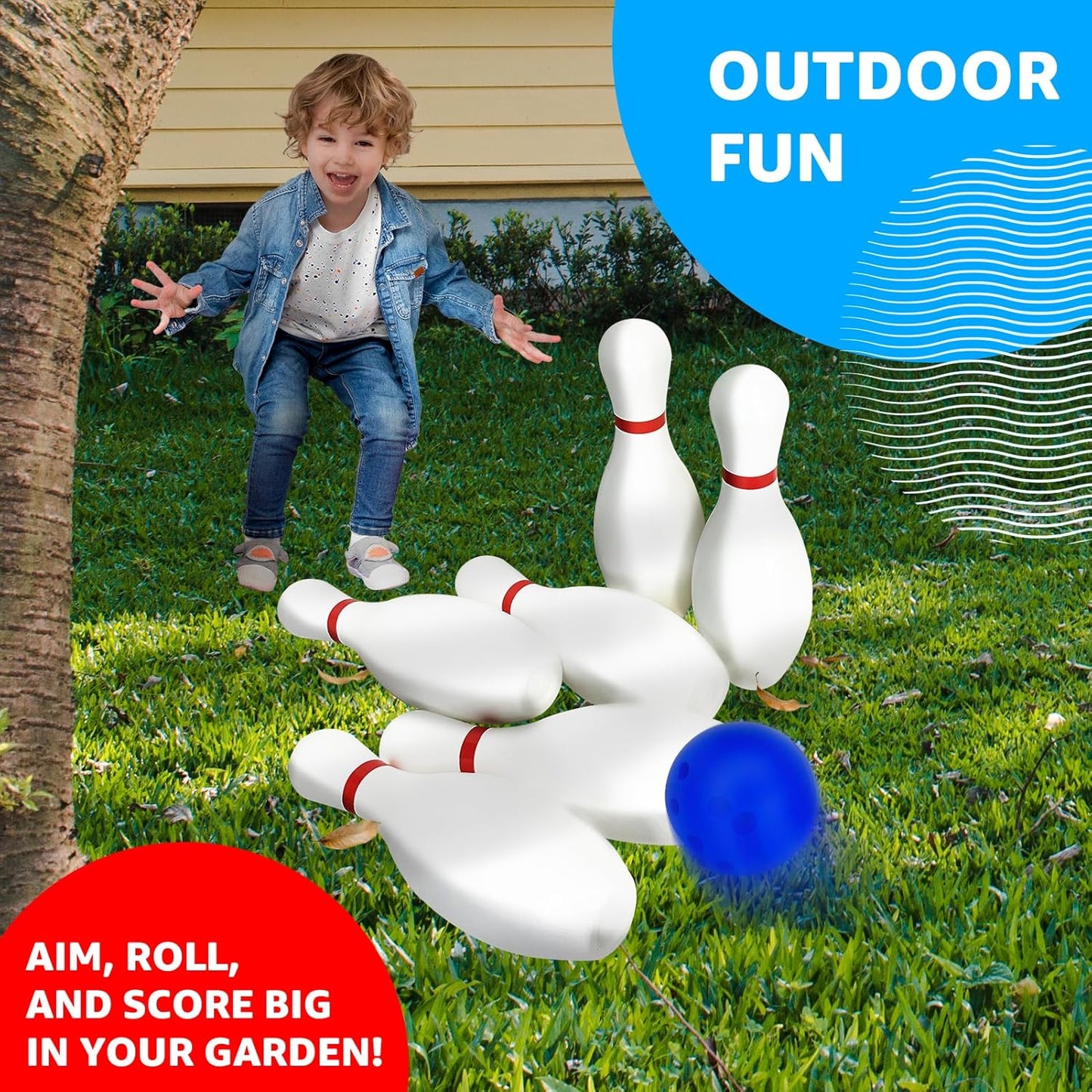 17 inch Huge Bowling 6 pins Set with Storage Bag - Outdoor & Indoor Play Toys, Backyard Games Kids Activities, Family Party, Birthday for Toddlers Ages 5 6 7 8 Year Old - Amazon Exclusive