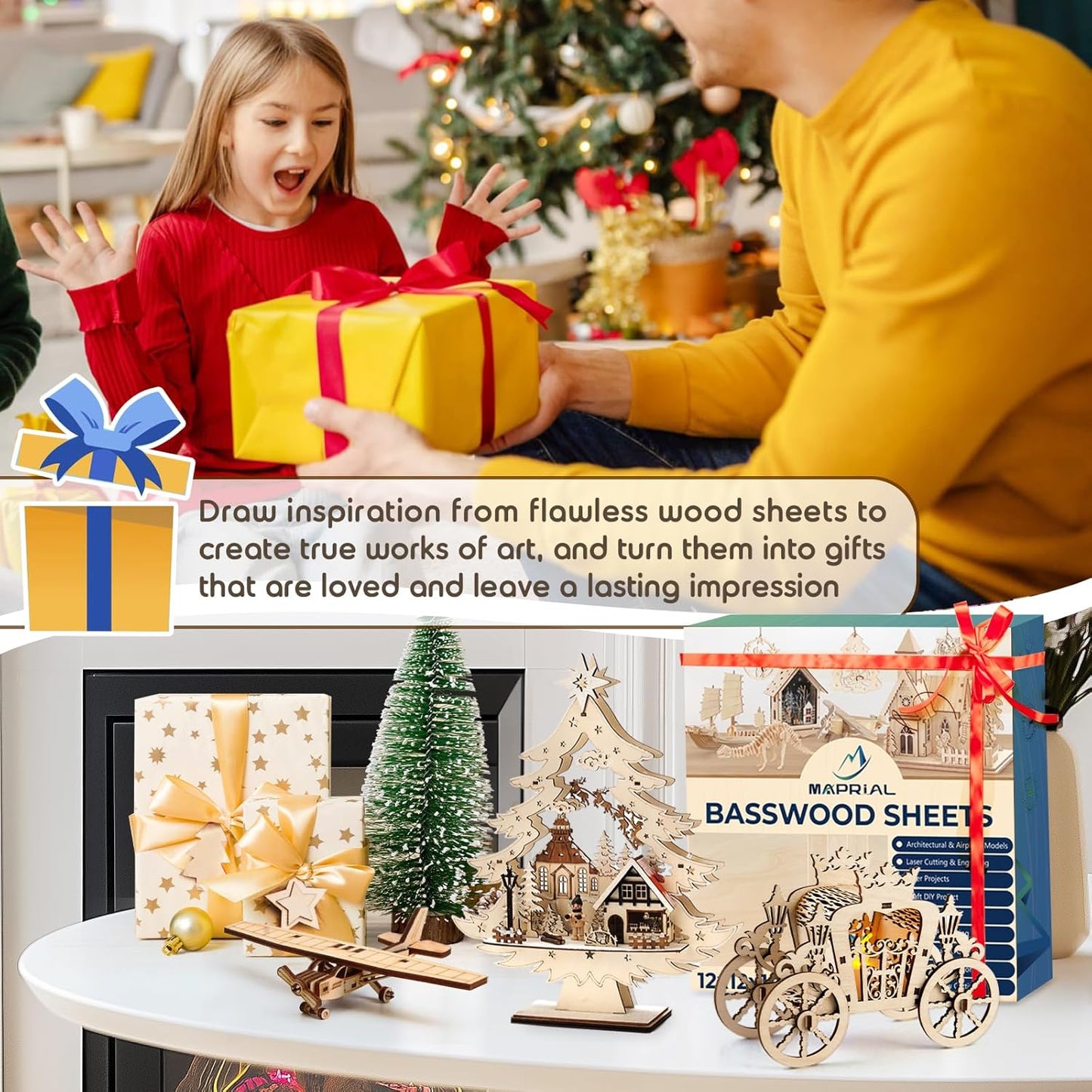 12 Pack 12x18x1/8 Inch Basswood Sheets, MAPRIAL Smooth 3mm Plywood for Laser Cutting, Unfinished Wood Board for Engraving, Wood Burning, Painting, Crafts, Ornaments, Models, Cutter, Engraver, Gifts