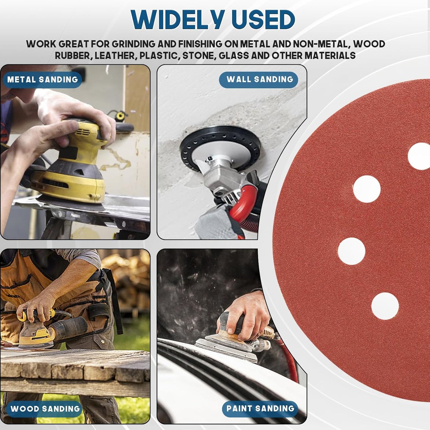 5 Inch 8 Hole Sanding Discs, 150 PCS 180 Grit Hook and Loop Sandpaper, Round Aluminum Oxide Sand Paper Discs for Random Orbital Sander