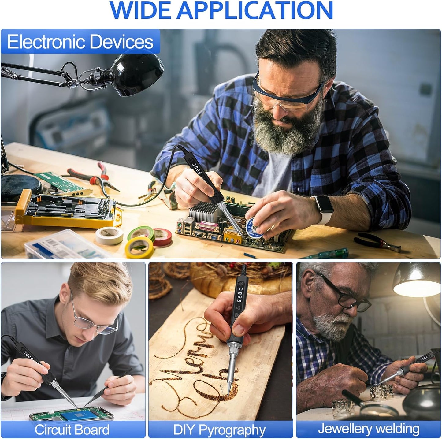 120W LED Soldering Iron Kit, 7s Fast Heating Adjustable Temp 356-968℉ Auto Sleep Precision Welding Gun Tools Electronics Repair with Solder Wire, 5 Soldering Tips, Desoldering Pump, Stand, Tweezers