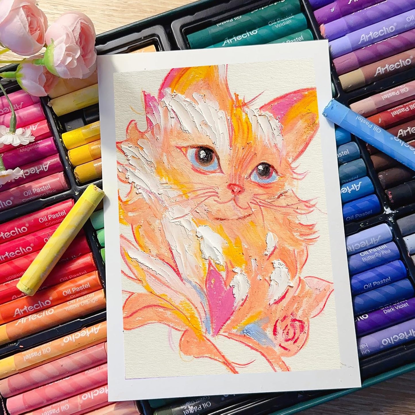 Artecho Oil Pastels Set of 120 Colors, Including 6 Neon Colors, Soft Oil Pastels for Art Painting, Drawing, Blending, Art Supplies for Artists, Beginners, Students, Teachers (10 x 70 mm)