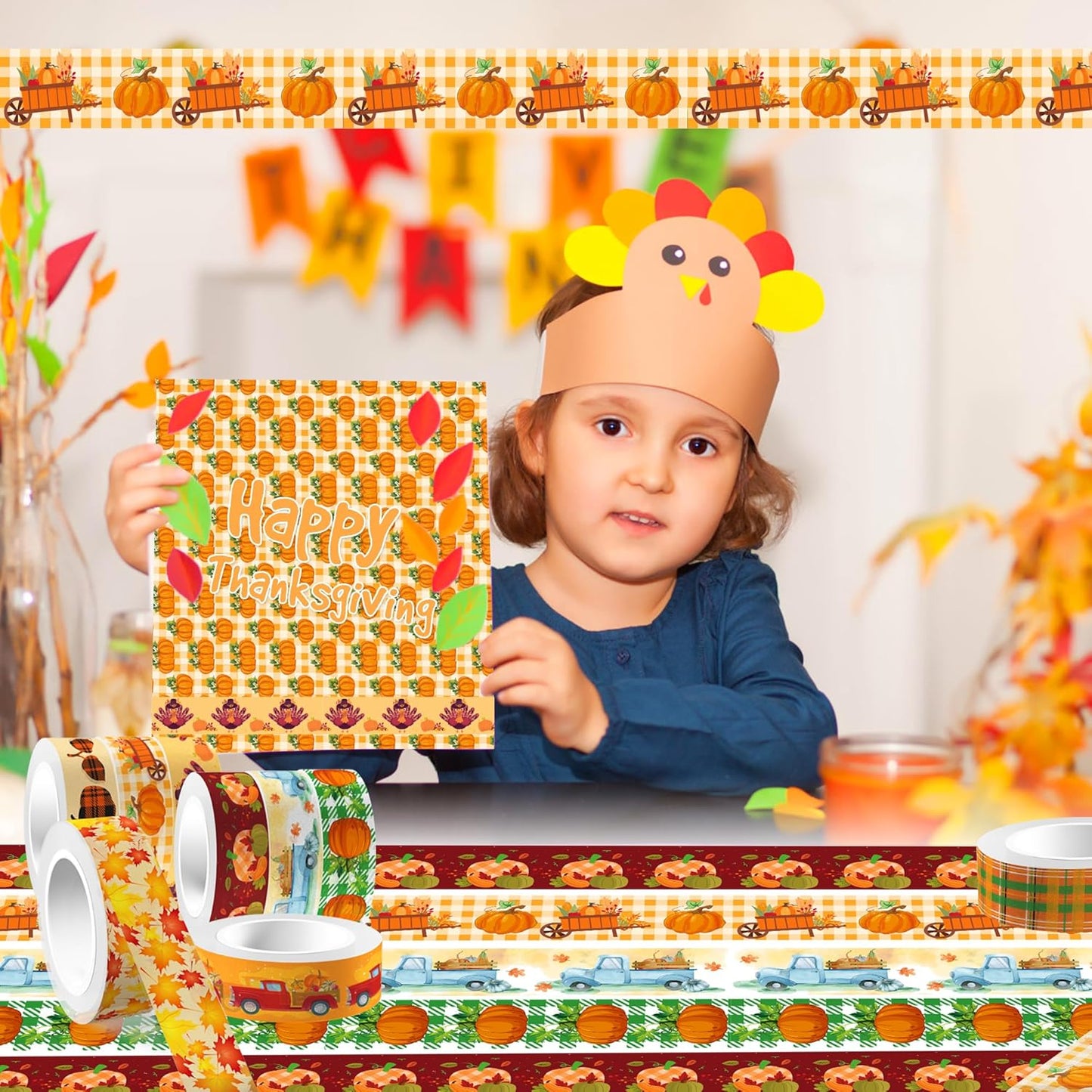 12 Pcs Thanksgiving Print Masking Tape Fall Maple Leaf Washi Tape Pumpkin Pattern Decorative Paper Sticker for Fall Party Holiday Scrapbook DIY Craft Gift Wrapping Handbook Sticker