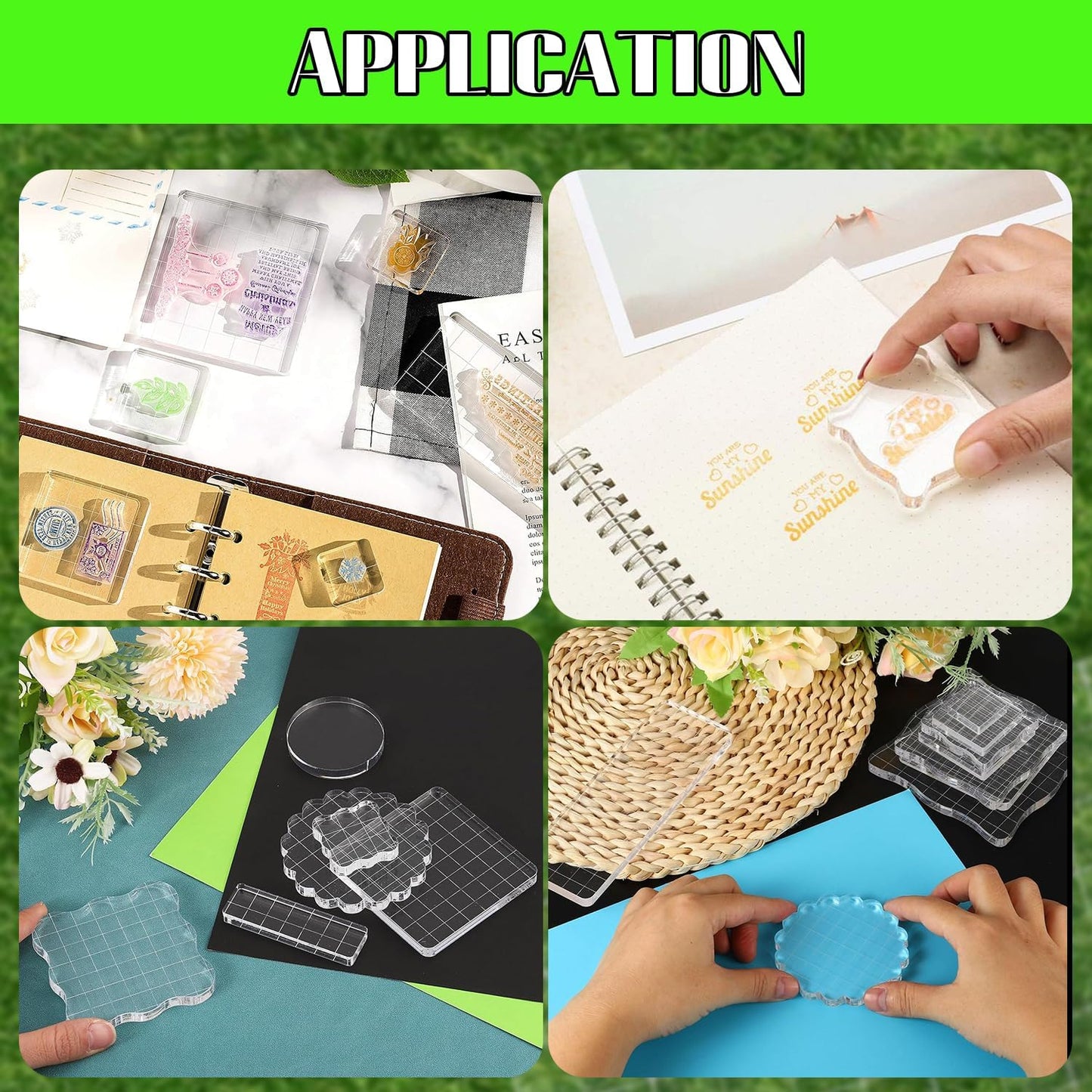 Clear Acrylic Stamp Blocks, 3.54" * 4.92" Acrylic Stamping Block Tool Clear Stamp with Grid Lines for Photography Props Scrapbooking Crafts Card Making