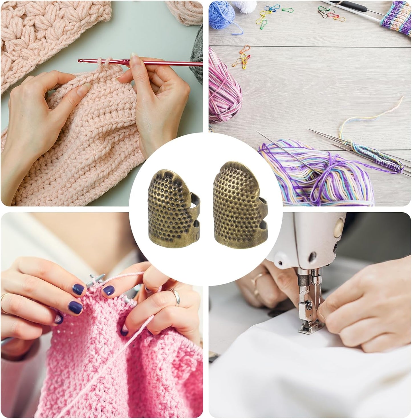 uxcell Sewing Thimble Finger Protector, 4 Pcs Metal Finger Shield Ring for Hand Sewing, Craft Accessories DIY Sewing Tools, Bronze, 2 Sizes