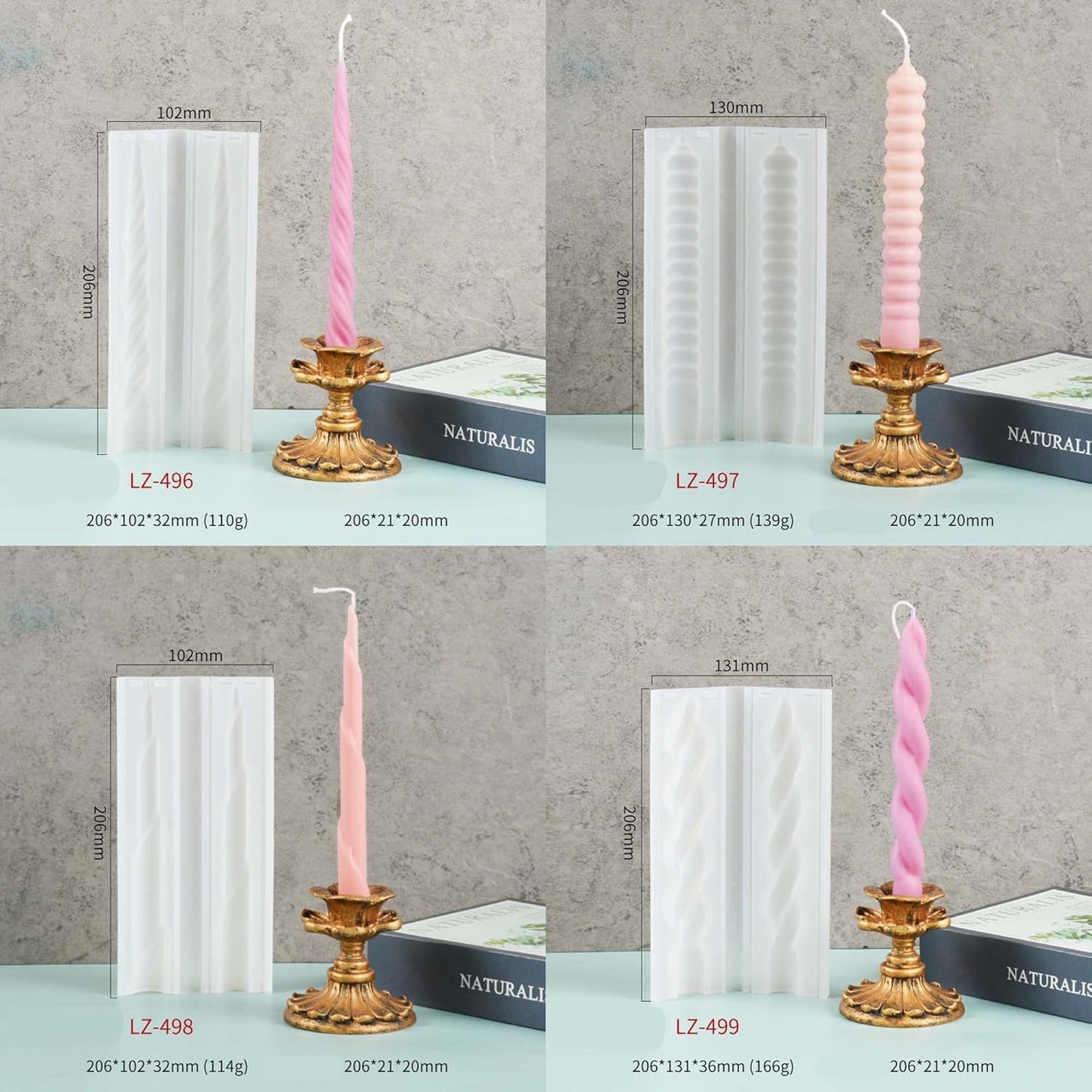 8-Piece Spiral Candle Molds - Cylinder, Pillar, Clay & Resin Casting Molds for Craft Supplies