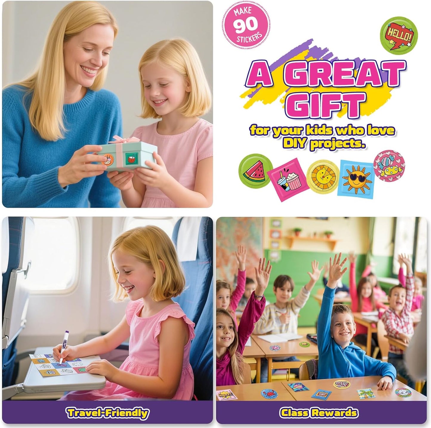 Sticker Maker for Kids - Make Your Own 90 Puffy Stickers Kit - DIY More 3D Stickers Arts and Crafts for Kids Ages 6-10 - Fun Gifts for Girls & Boys 8-12 Year Old Birthday Classroom Rewards
