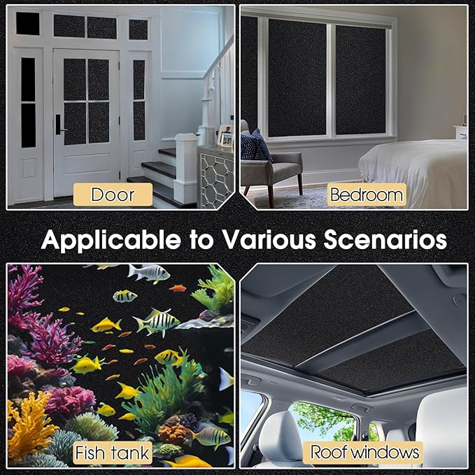 Coavas Blackout Window Privacy Film, Total 100% Light Blocking Window Tint for Home, Black Out Cover Room Darkening, Static Cling Removable Frosted Glass Door Coverings, 17.5 x 118.1 Inch, Blackout