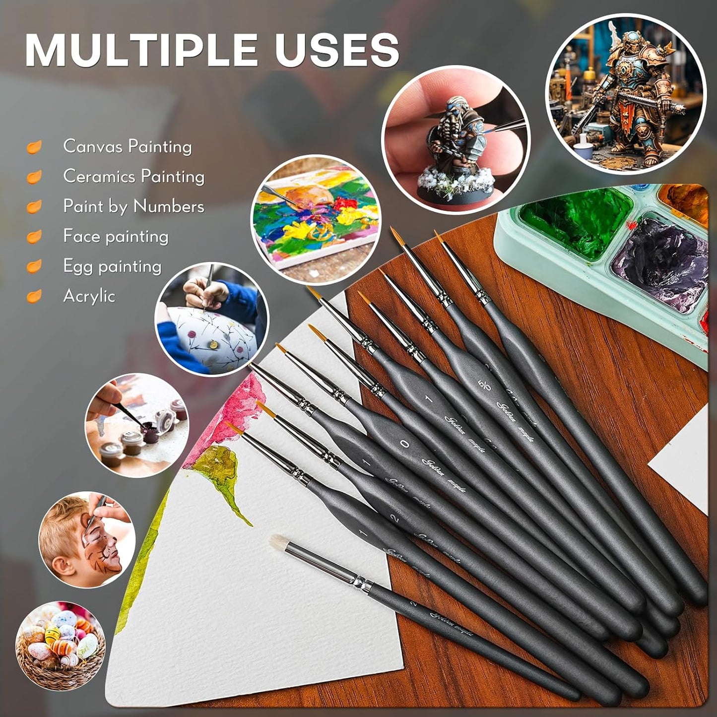 Golden Maple Miniature Paint Brushes Drybrush-10pcs Model Detail Paint Brush Set, Small Fine tip Brushes for Acrylic, Watercolor & Paint by Number, Figurine
