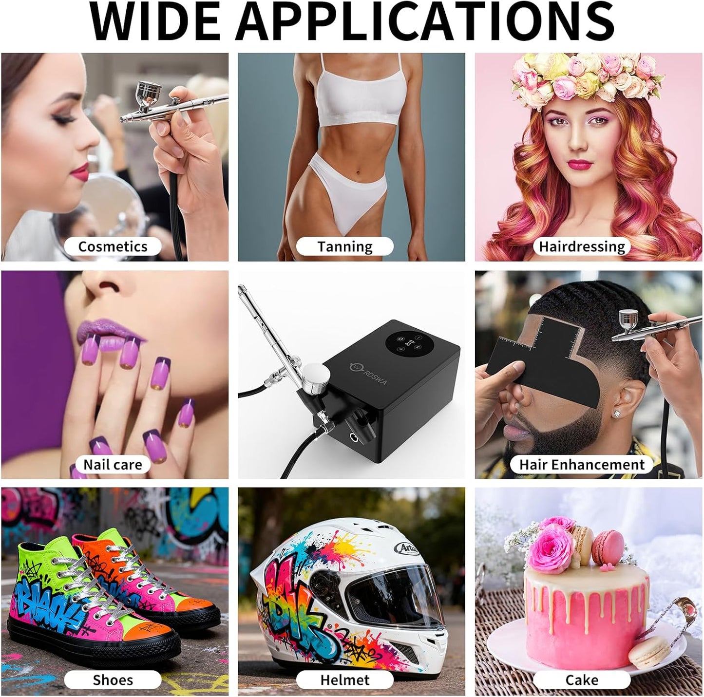 RDSWA Airbrush Kit with Air Compressor Machine,Aerografo,12-Gear Touch Sensing,51psi High Pressure Air Brush Sets,Dual-Action Spray Gun Set,Ideal for Painting,Cake,Makeup,Nails,Model,Tanning,Barber