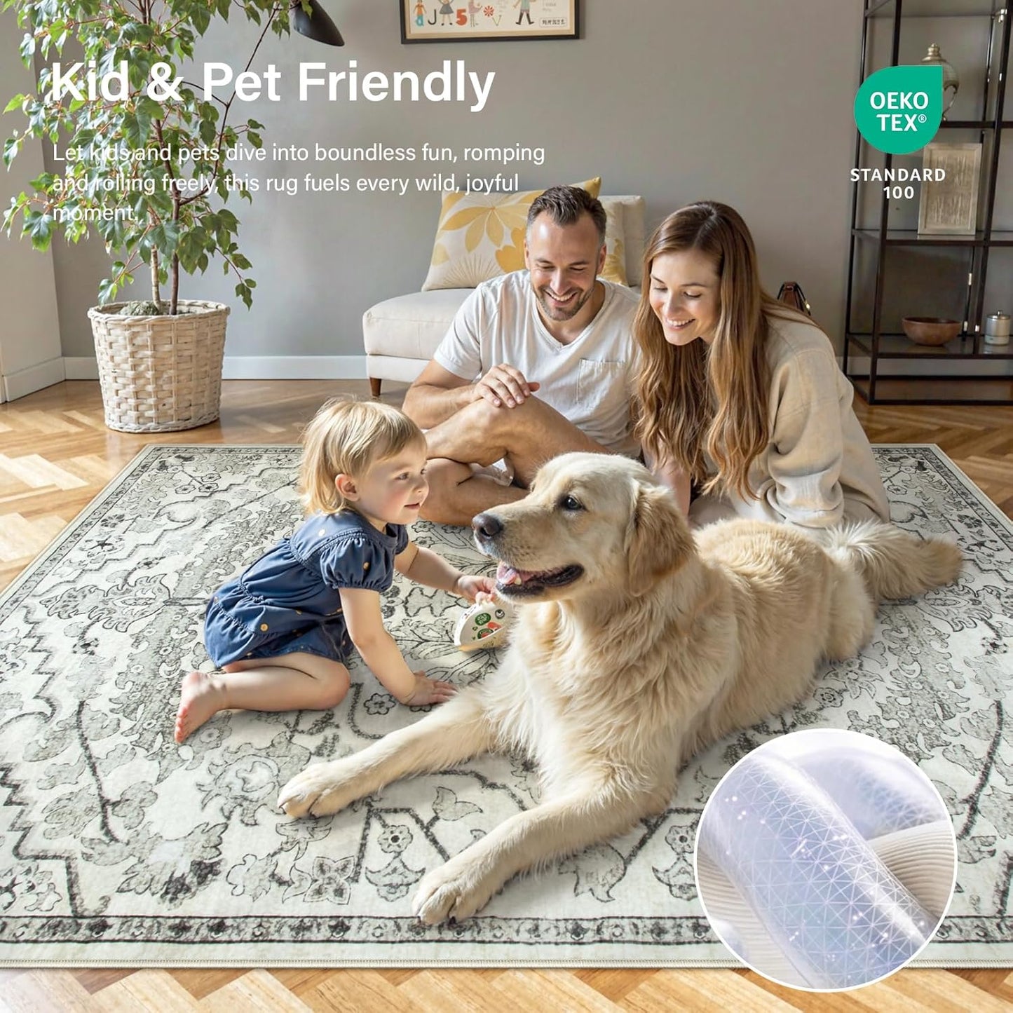 Lahome Bohemian Floral Medallion Area Rug - 3x5 Beige Washable Entryway Rug Office Mat, Transitional Non Slip Indoor Throw Bedroom Carpet for Kitchen Coffee Table Mudroom Dressing Room RV