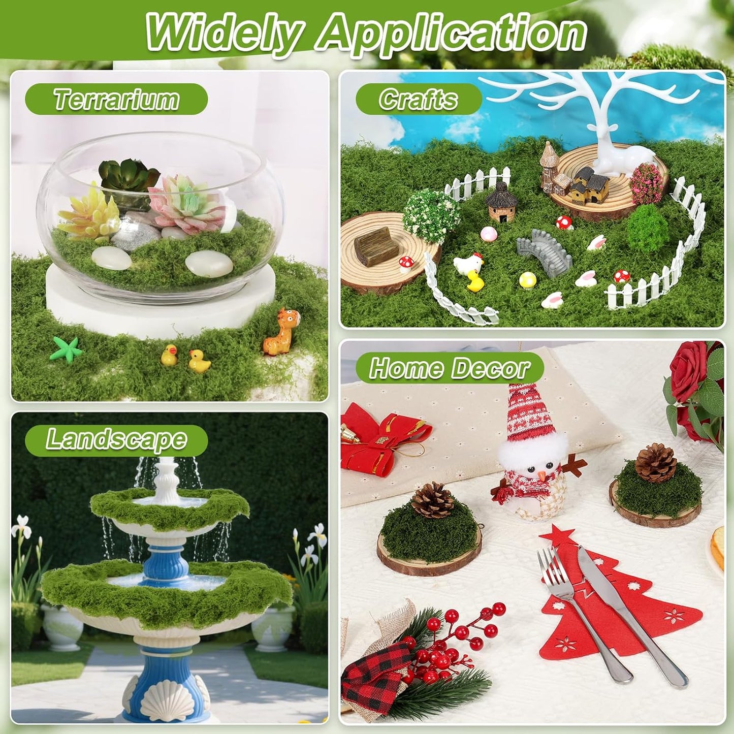 Jollidecor Fake Moss for Crafts, 14.1 OZ Artificial Moss for Plants Indoor Decorative Light Green and Dark Green Faux Moss DIY Fairy Garden Decor for Potted Plant