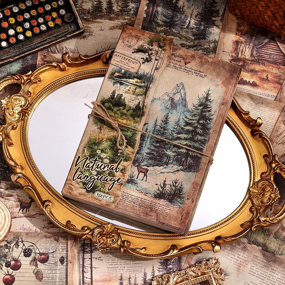 icceemee 160 Sheets of Nature Scrapbook Paper, journaling Scrapbook Supplies Craft Collage Paper Set, Junk Journal Bullet Journal Poster Room Decor for Card Making Decorative Gifts