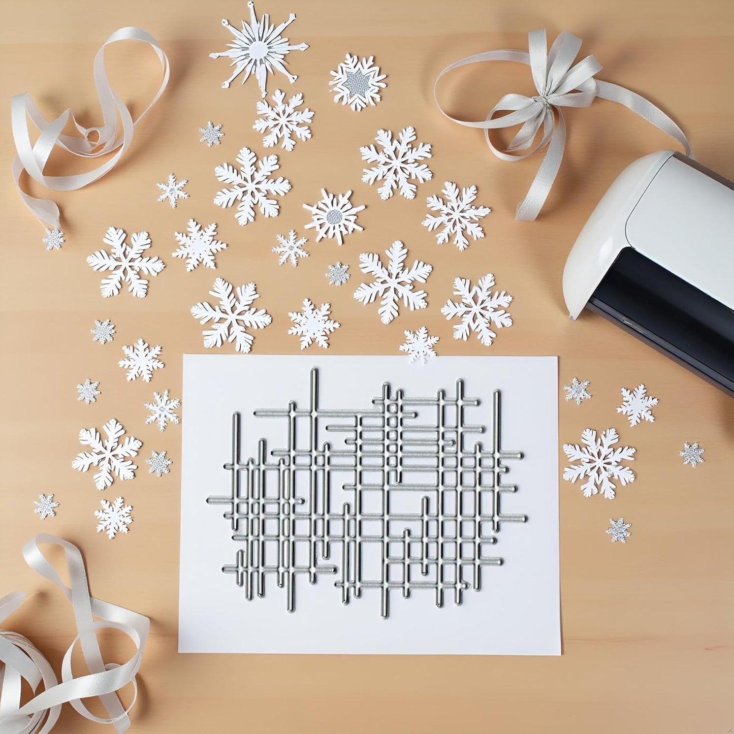 1Pc Silver Irregular Lines Metal Cutting Dies for Card Making, Paper Embossing Die-Cuts Sets, DIY Scrapbooking Photo Album Arts Crafts Templates, Stencils for Holiday Christmas Decoration,Scrapbooking